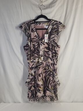 New With Tag Bar III Neon Jungle Sheer Ruffle Sleeve Pink Zebra Mini Dress Sz 10